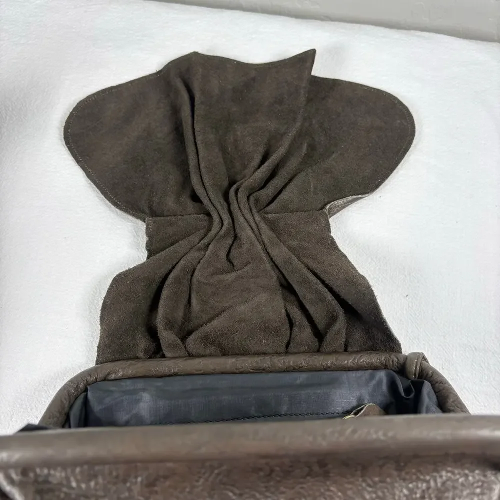 Vintage 1980s Marco Avane Brown Leather Sculptural Frame Shoulder Bag Minimalist